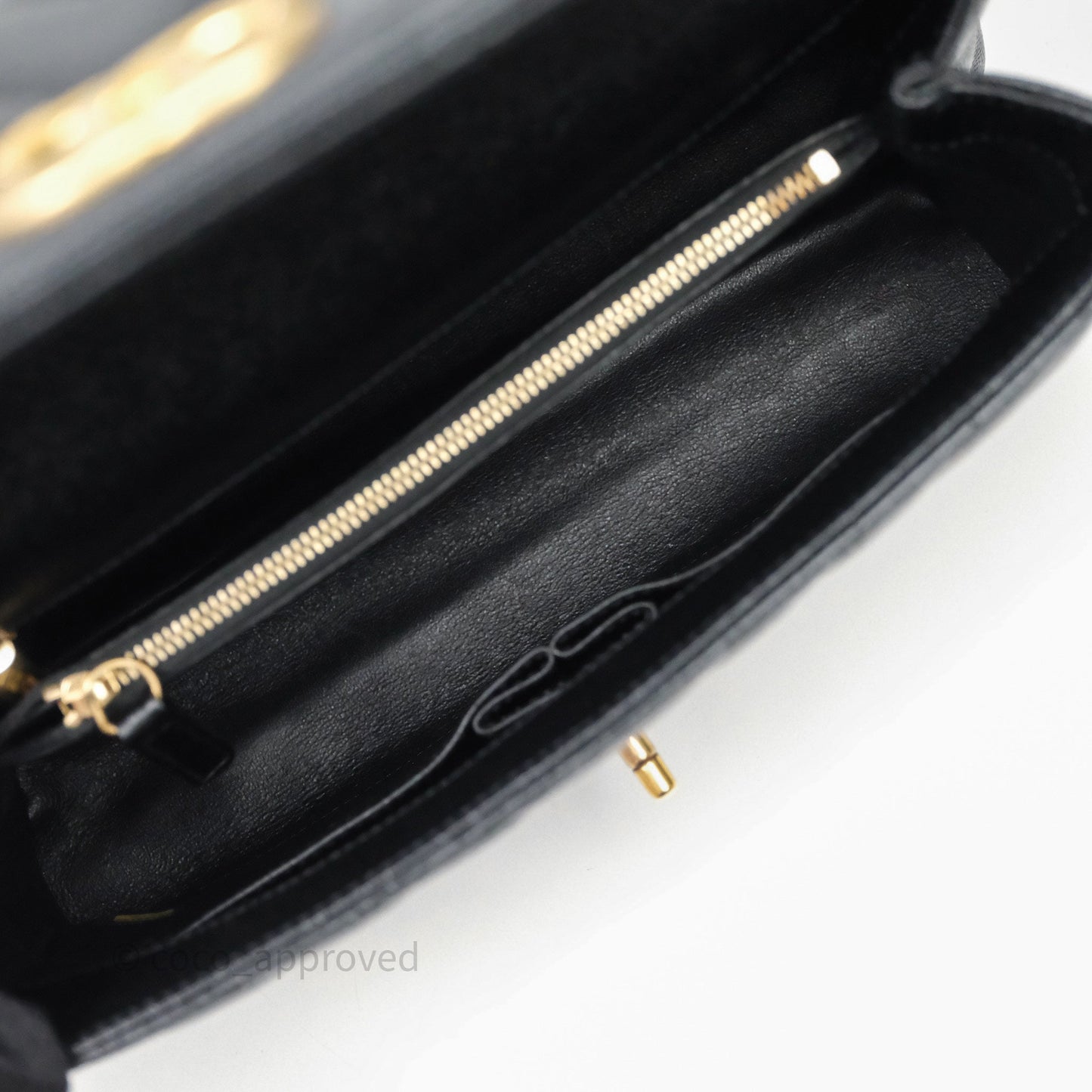 Chanel Medium Quilted Coco Handle Chevron Black Caviar Aged Gold Hardware Lizard Handle