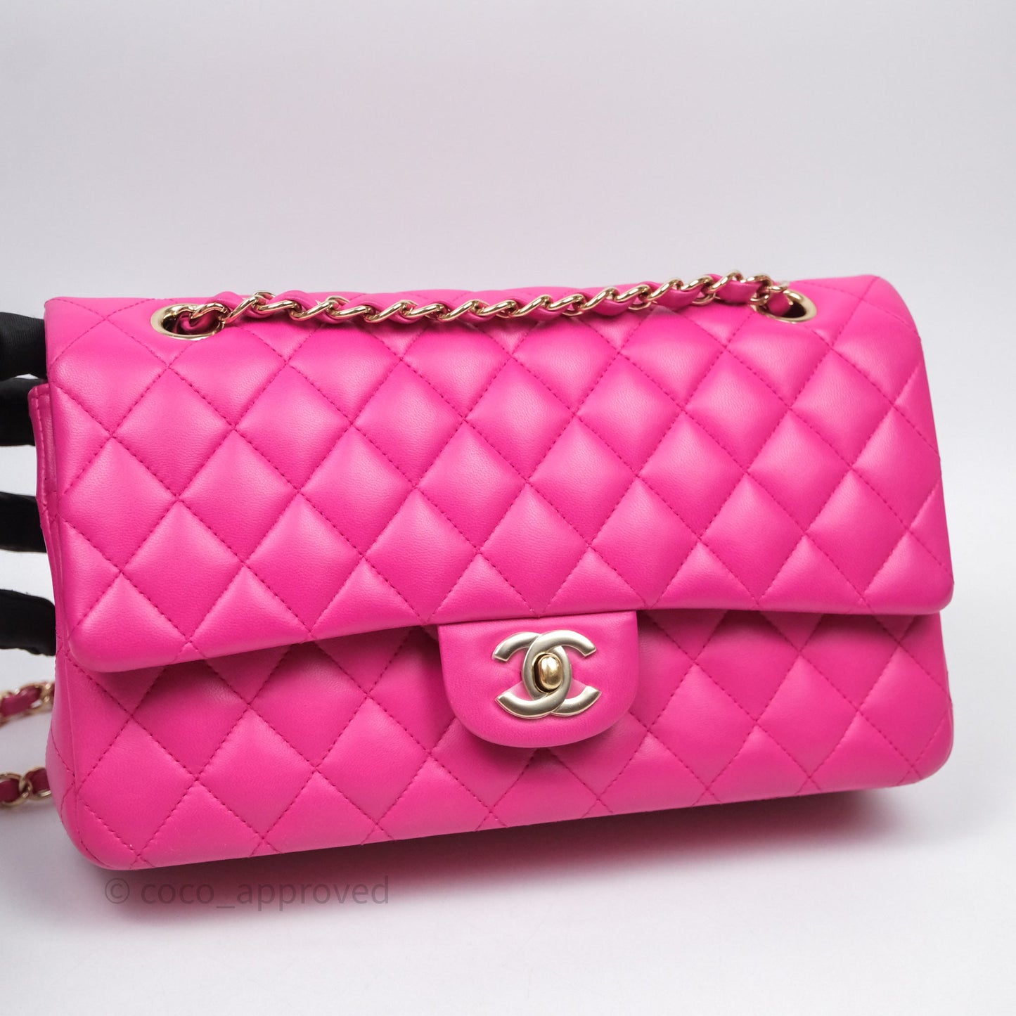 Chanel Classic M/L Medium Flap Quilted Hot Pink Lambskin Gold Hardware