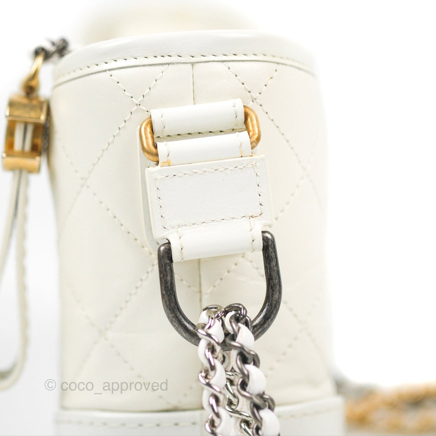 Chanel Quilted Small Gabrielle Hobo White Aged Calfskin Mixed Hardware