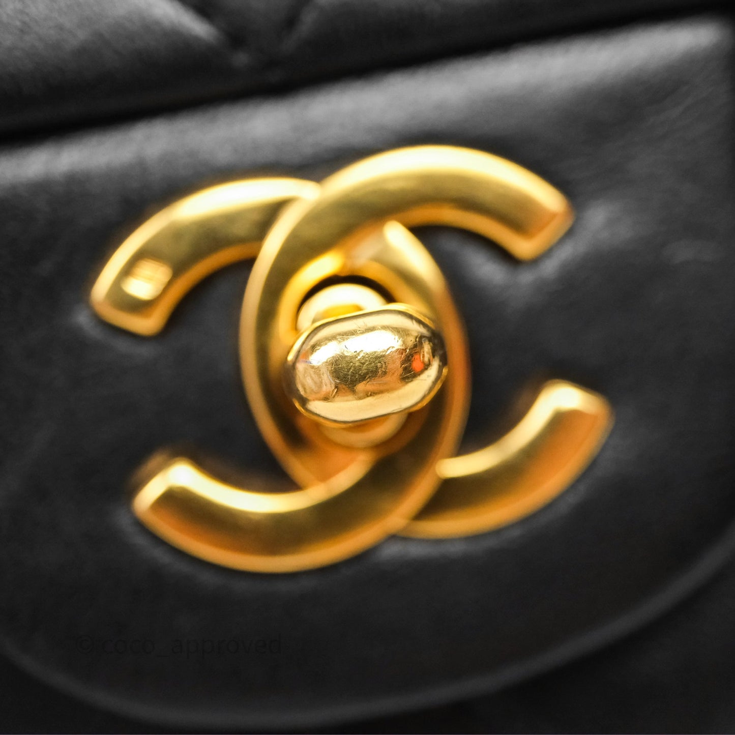 Chanel Vintage M/L Lambskin Medium Double Flap Bag Black 24K Gold Hardware