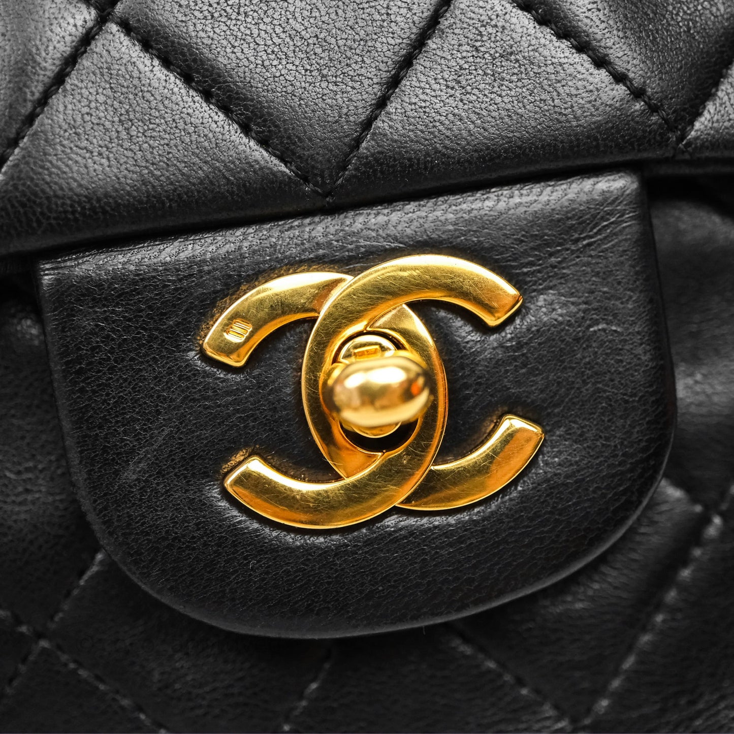 Chanel Vintage M/L Lambskin Medium Double Flap Bag Black 24K Gold Hardware