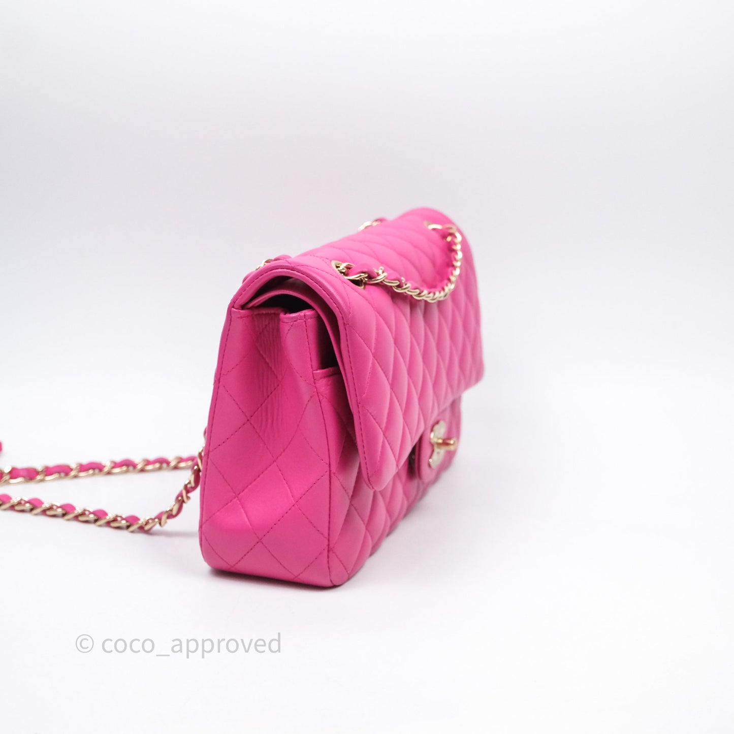 Chanel Classic M/L Medium Flap Quilted Hot Pink Lambskin Gold Hardware