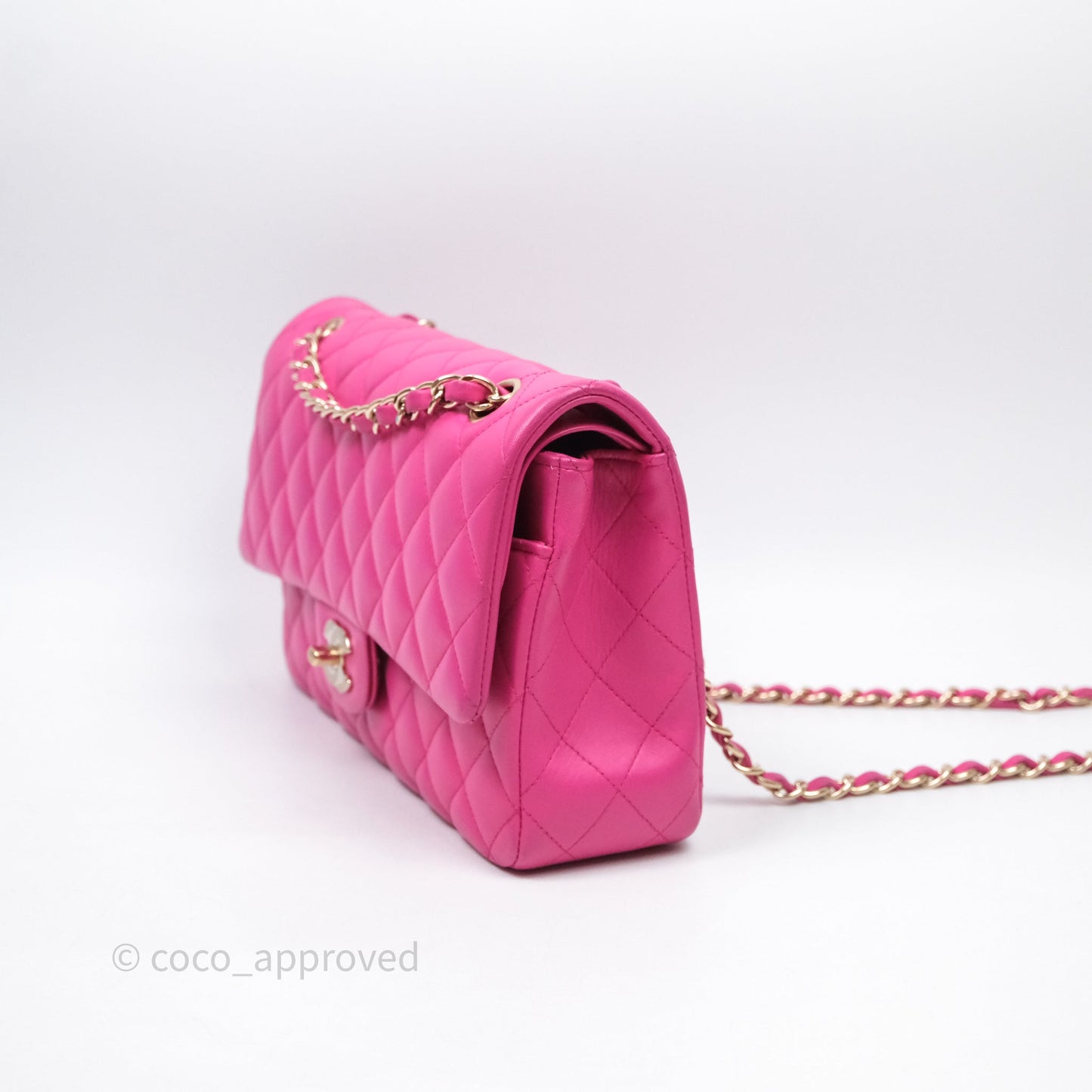 Chanel Classic M/L Medium Flap Quilted Hot Pink Lambskin Gold Hardware