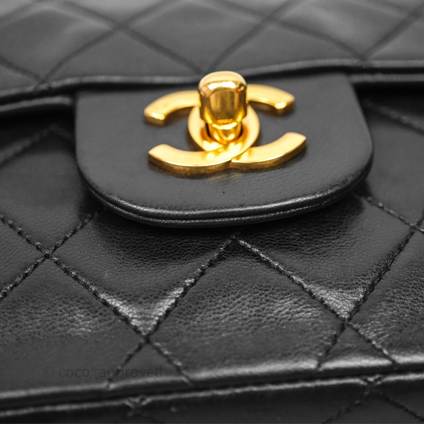 Chanel Vintage M/L Lambskin Medium Double Flap Bag Black 24K Gold Hardware