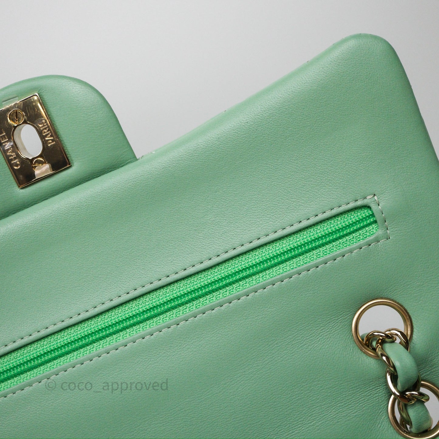 Chanel Small Classic Flap Quilted Mint Green Lambskin Gold Hardware