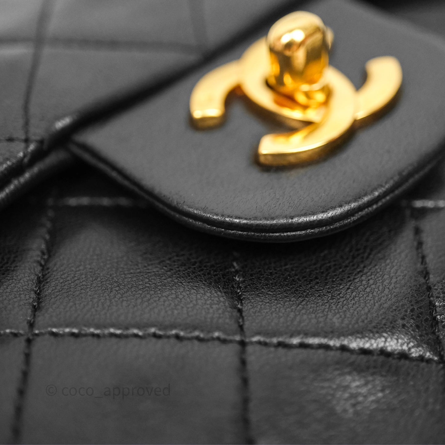 Chanel Vintage M/L Lambskin Medium Double Flap Bag Black 24K Gold Hardware