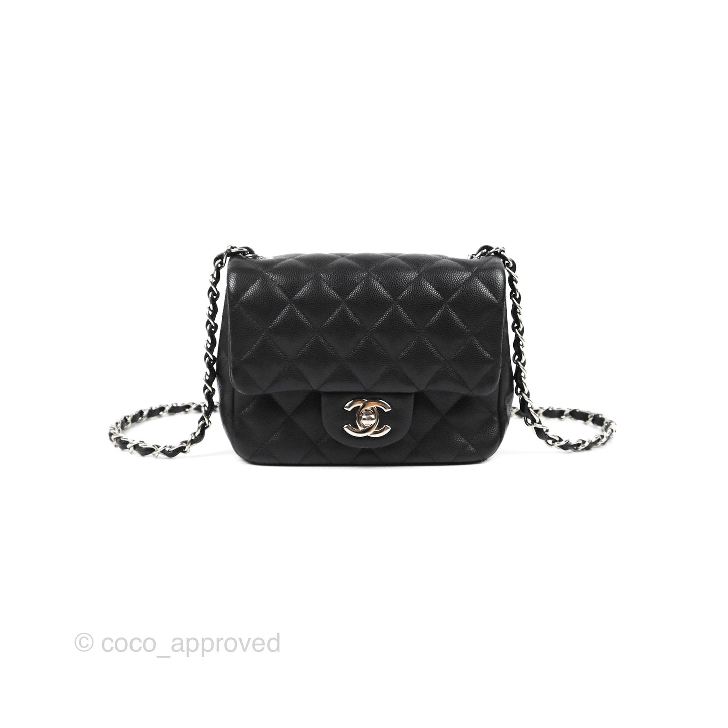 Chanel Quilted Mini Square Flap Black Caviar Silver Hardware