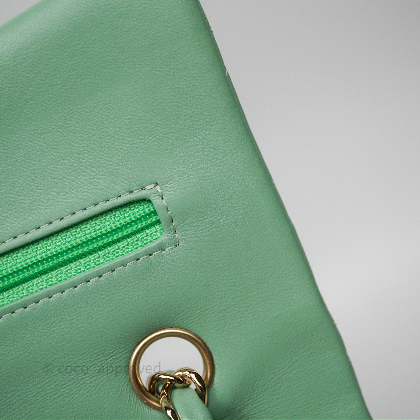 Chanel Small Classic Flap Quilted Mint Green Lambskin Gold Hardware