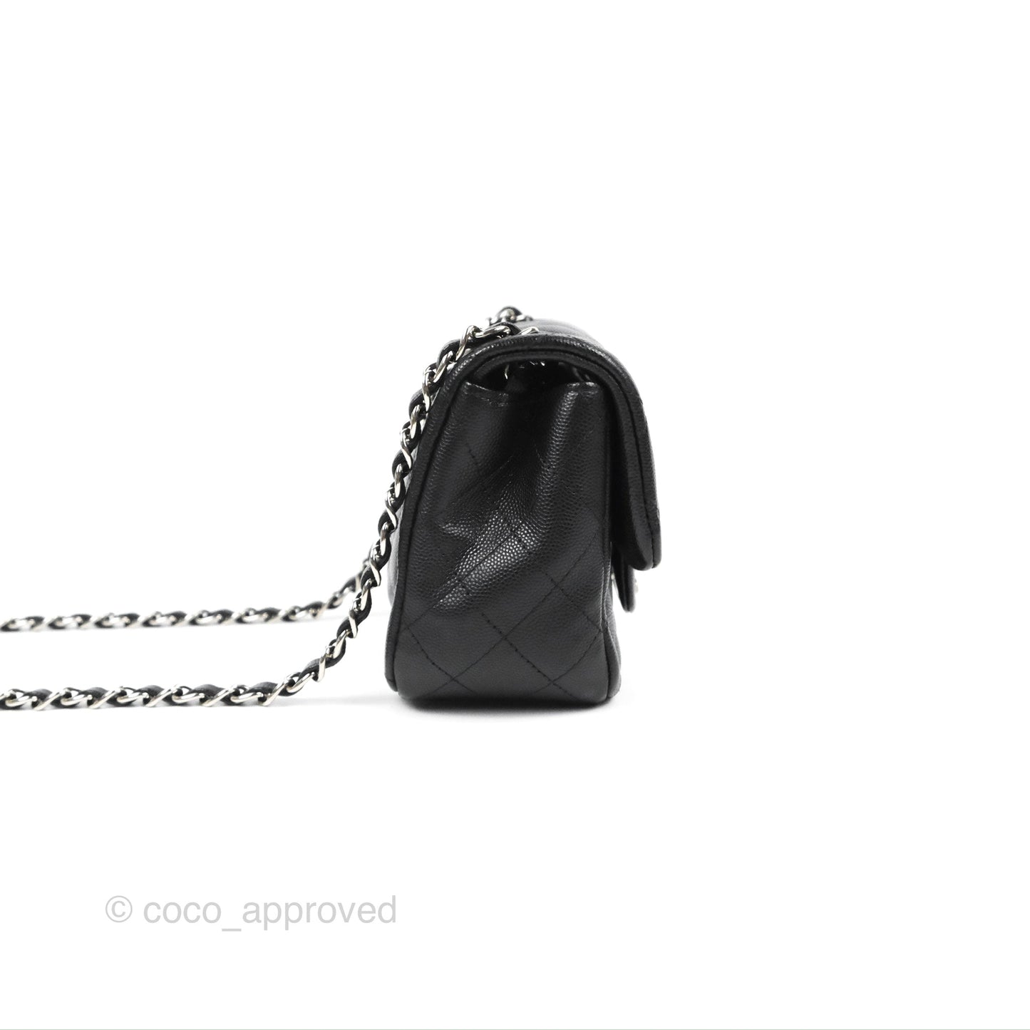 Chanel Quilted Mini Square Flap Black Caviar Silver Hardware