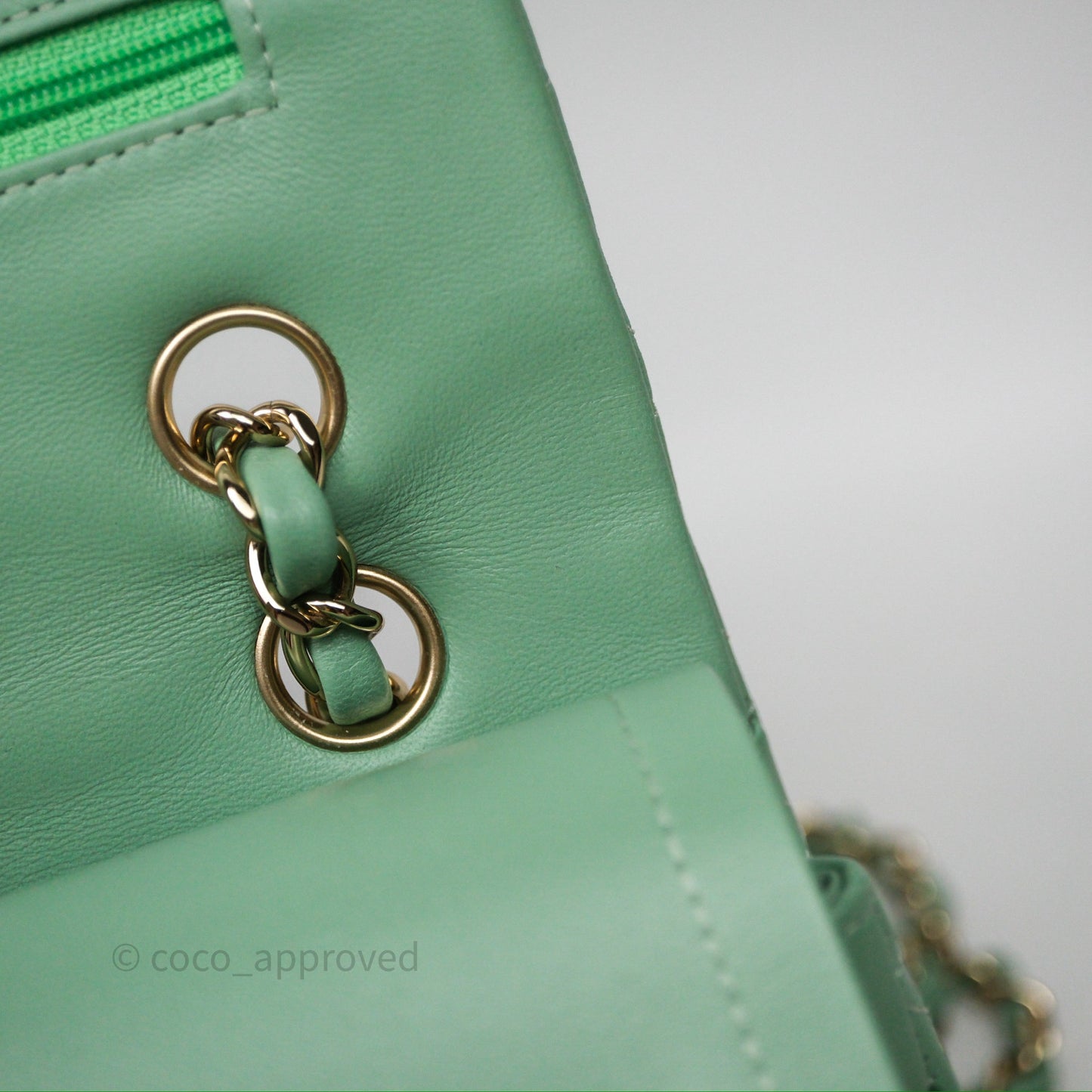 Chanel Small Classic Flap Quilted Mint Green Lambskin Gold Hardware