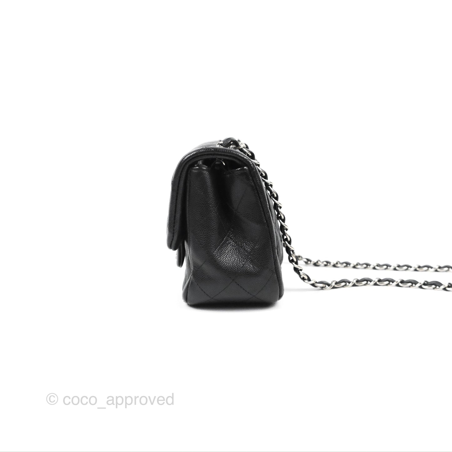 Chanel Quilted Mini Square Flap Black Caviar Silver Hardware