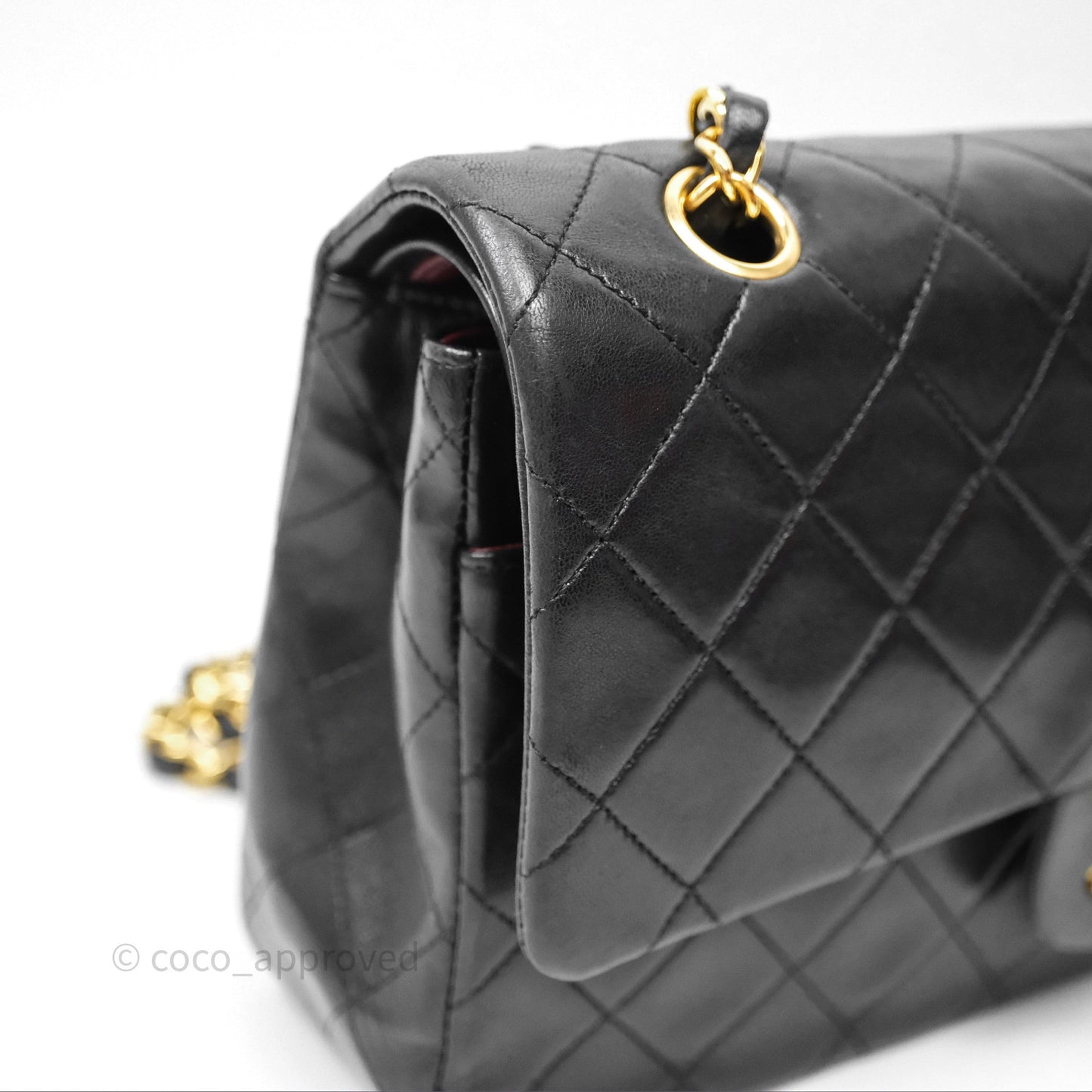 Chanel Vintage M/L Lambskin Medium Double Flap Bag Black 24K Gold Hardware