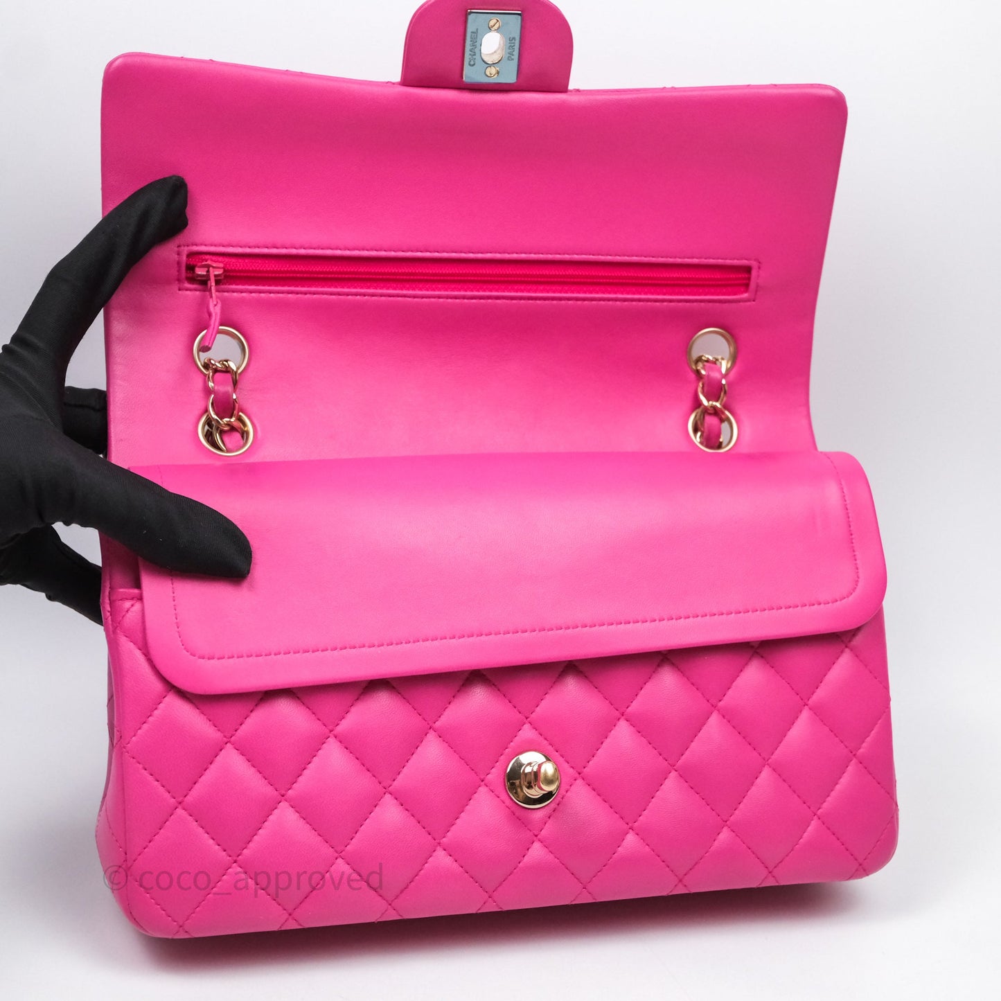 Chanel Classic M/L Medium Flap Quilted Hot Pink Lambskin Gold Hardware