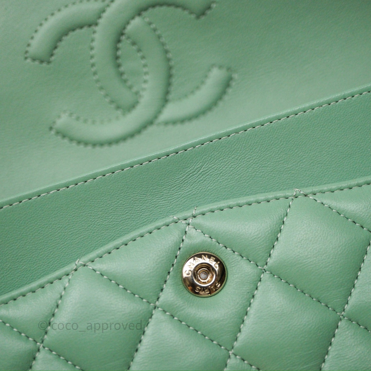 Chanel Small Classic Flap Quilted Mint Green Lambskin Gold Hardware