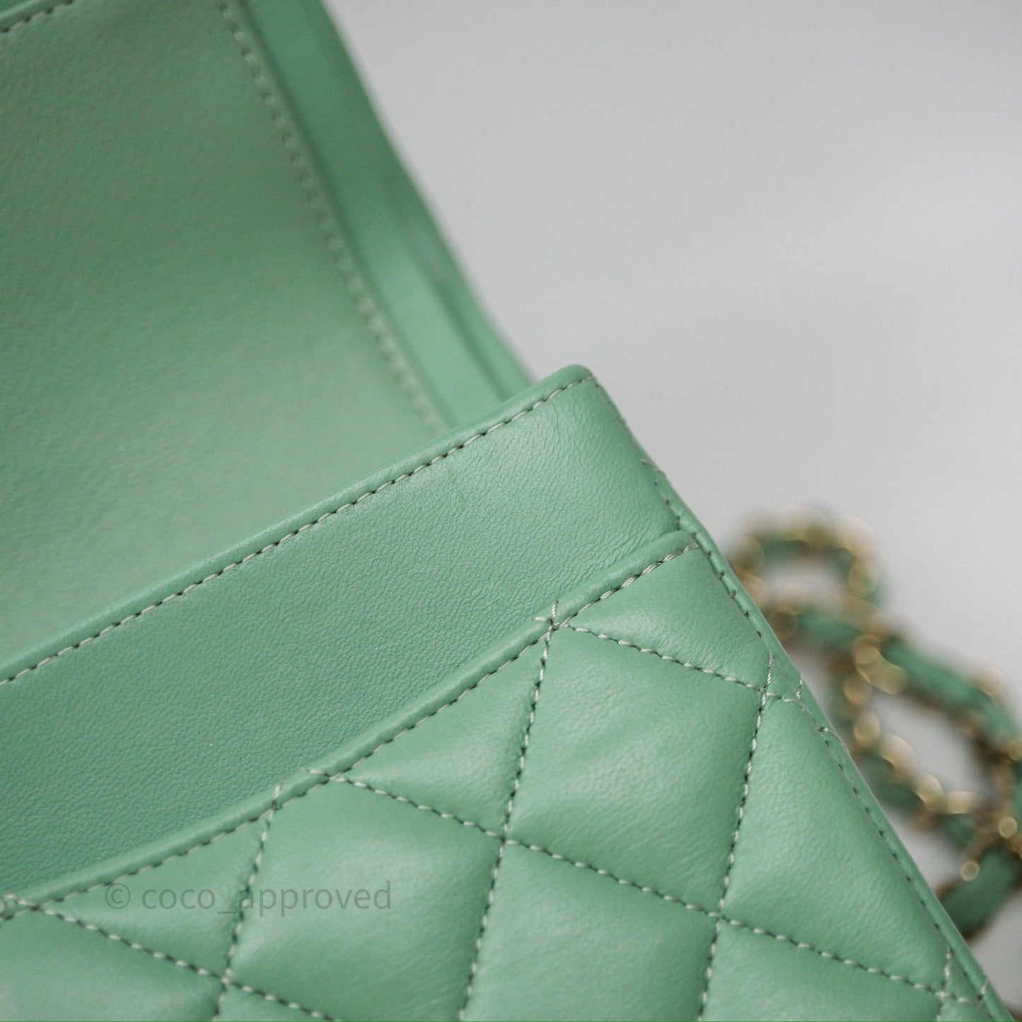 Chanel Small Classic Flap Quilted Mint Green Lambskin Gold Hardware