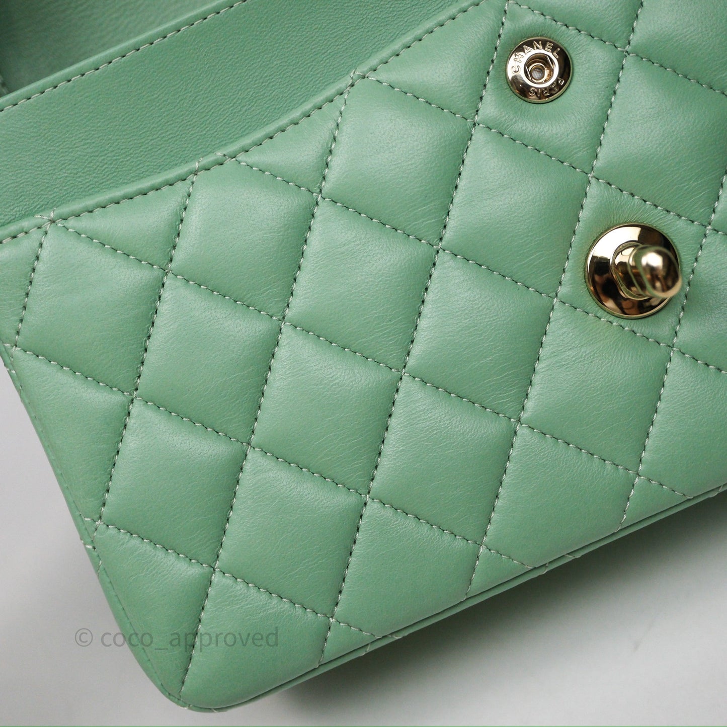 Chanel Small Classic Flap Quilted Mint Green Lambskin Gold Hardware
