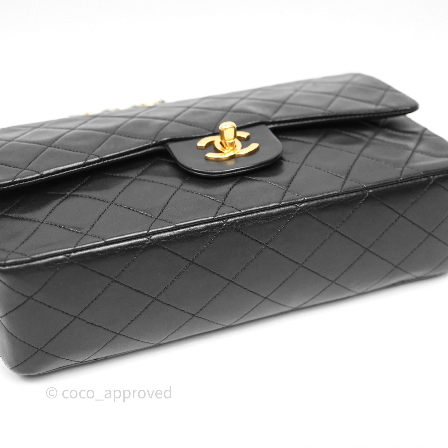 Chanel Vintage M/L Lambskin Medium Double Flap Bag Black 24K Gold Hardware
