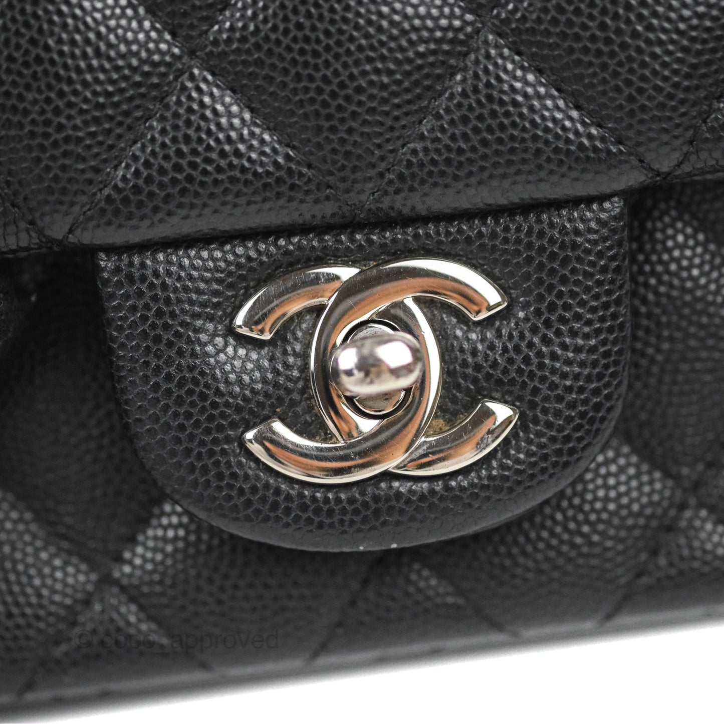 Chanel Quilted Mini Square Flap Black Caviar Silver Hardware