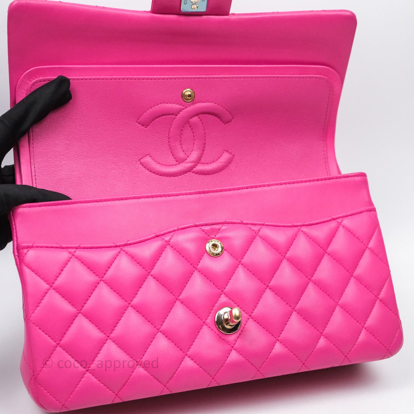 Chanel Classic M/L Medium Flap Quilted Hot Pink Lambskin Gold Hardware
