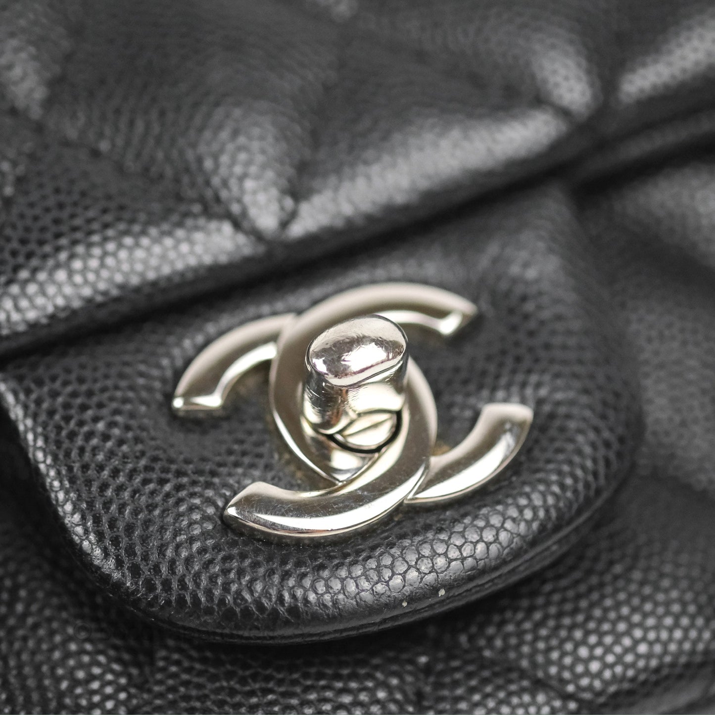 Chanel Quilted Mini Square Flap Black Caviar Silver Hardware