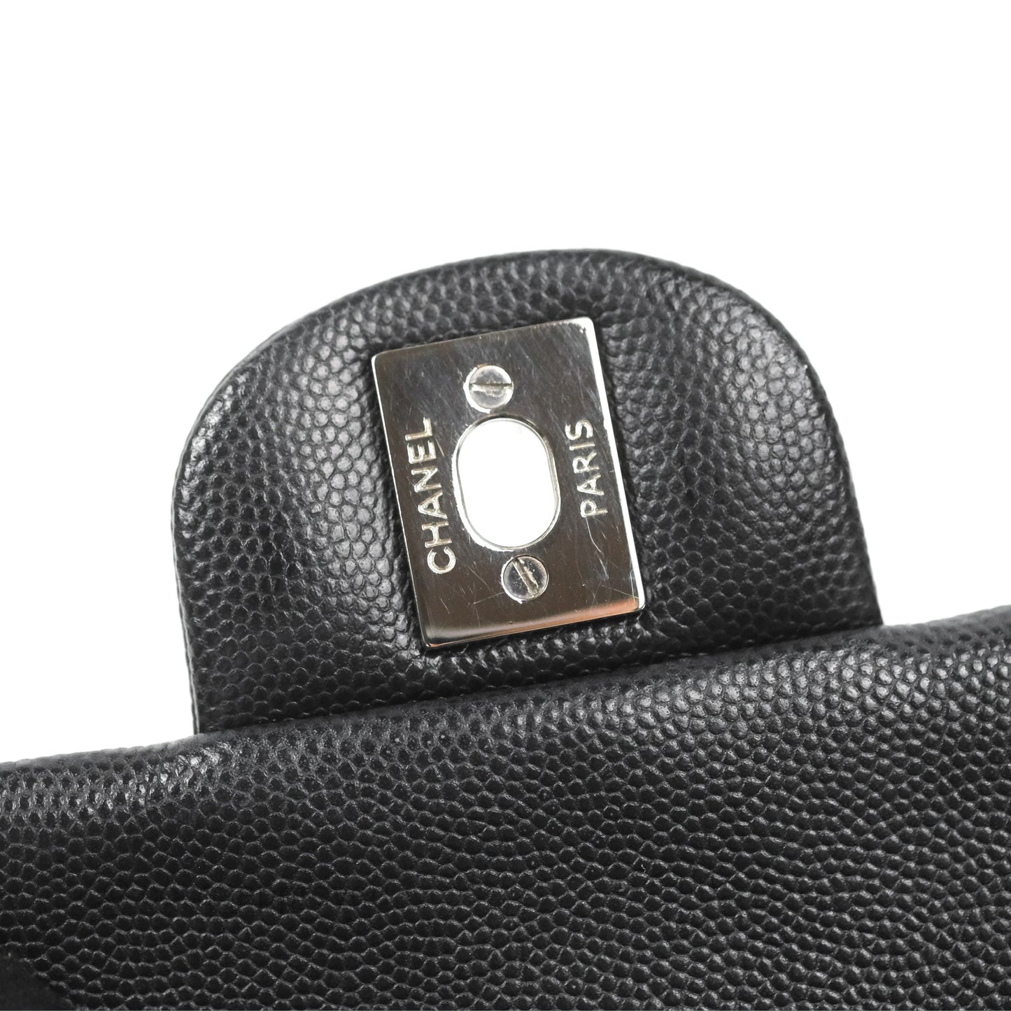 Chanel Quilted Mini Square Flap Black Caviar Silver Hardware