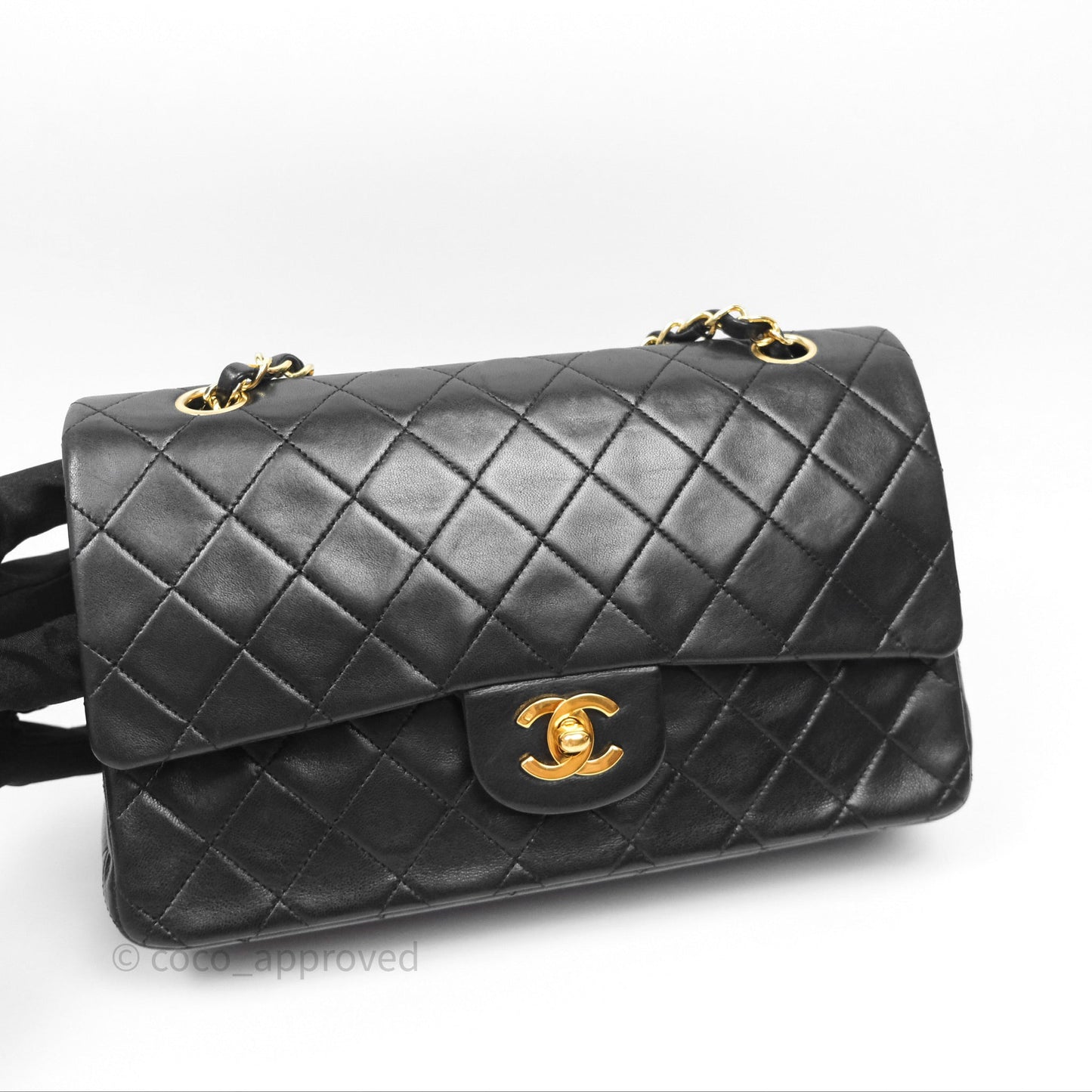 Chanel Vintage M/L Lambskin Medium Double Flap Bag Black 24K Gold Hardware