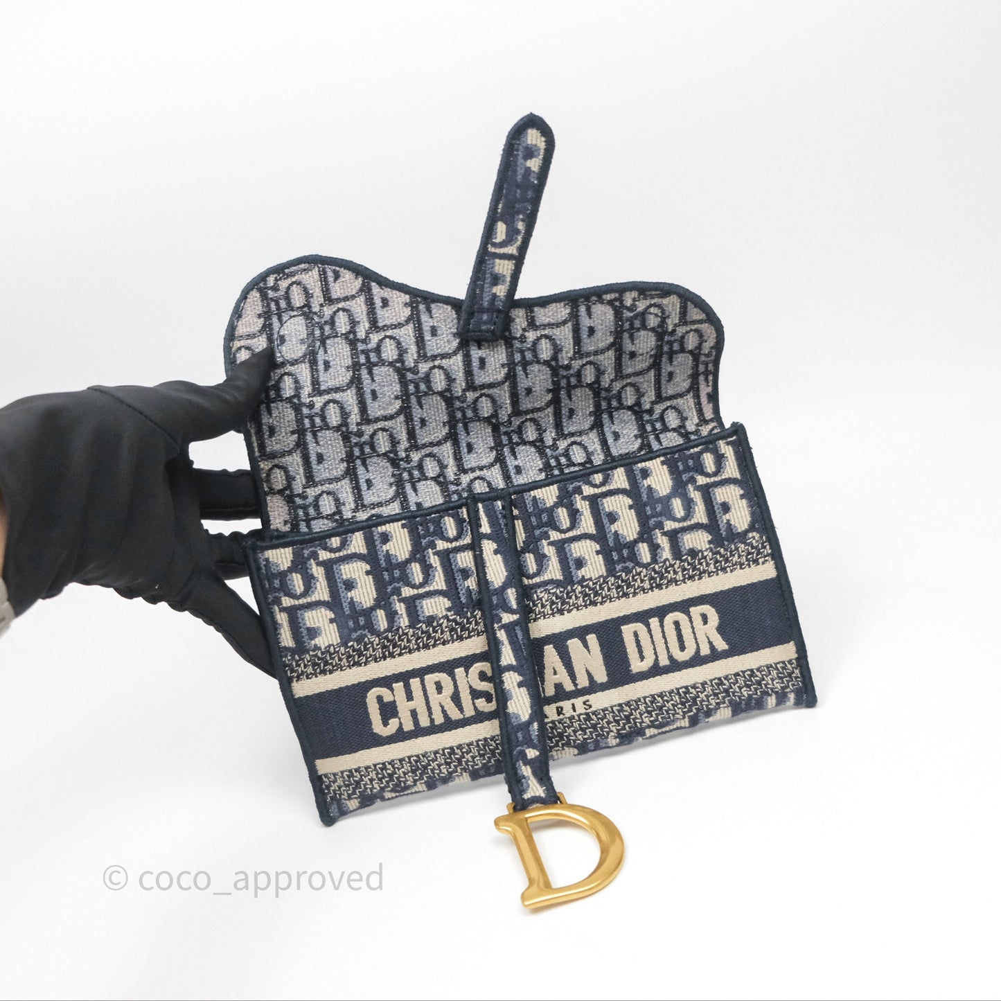 Christian Dior Navy Oblique Slim Saddle Pouch