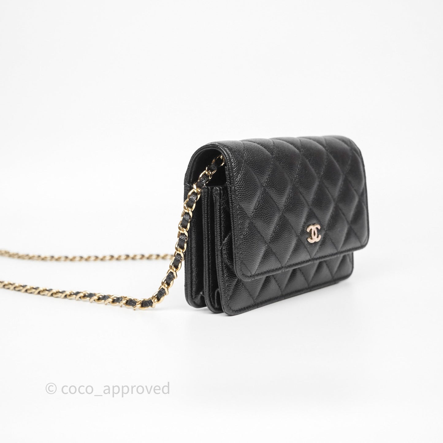 Chanel Quilted Mini Wallet on Chain WOC Black Caviar Gold Hardware