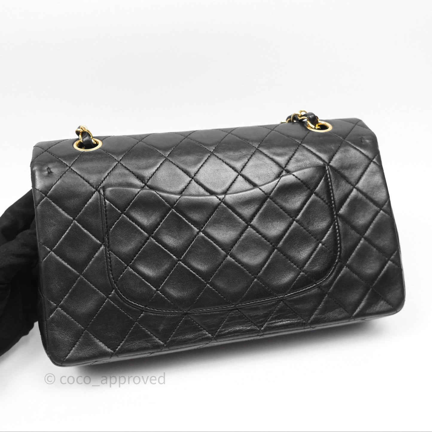 Chanel Vintage M/L Lambskin Medium Double Flap Bag Black 24K Gold Hardware