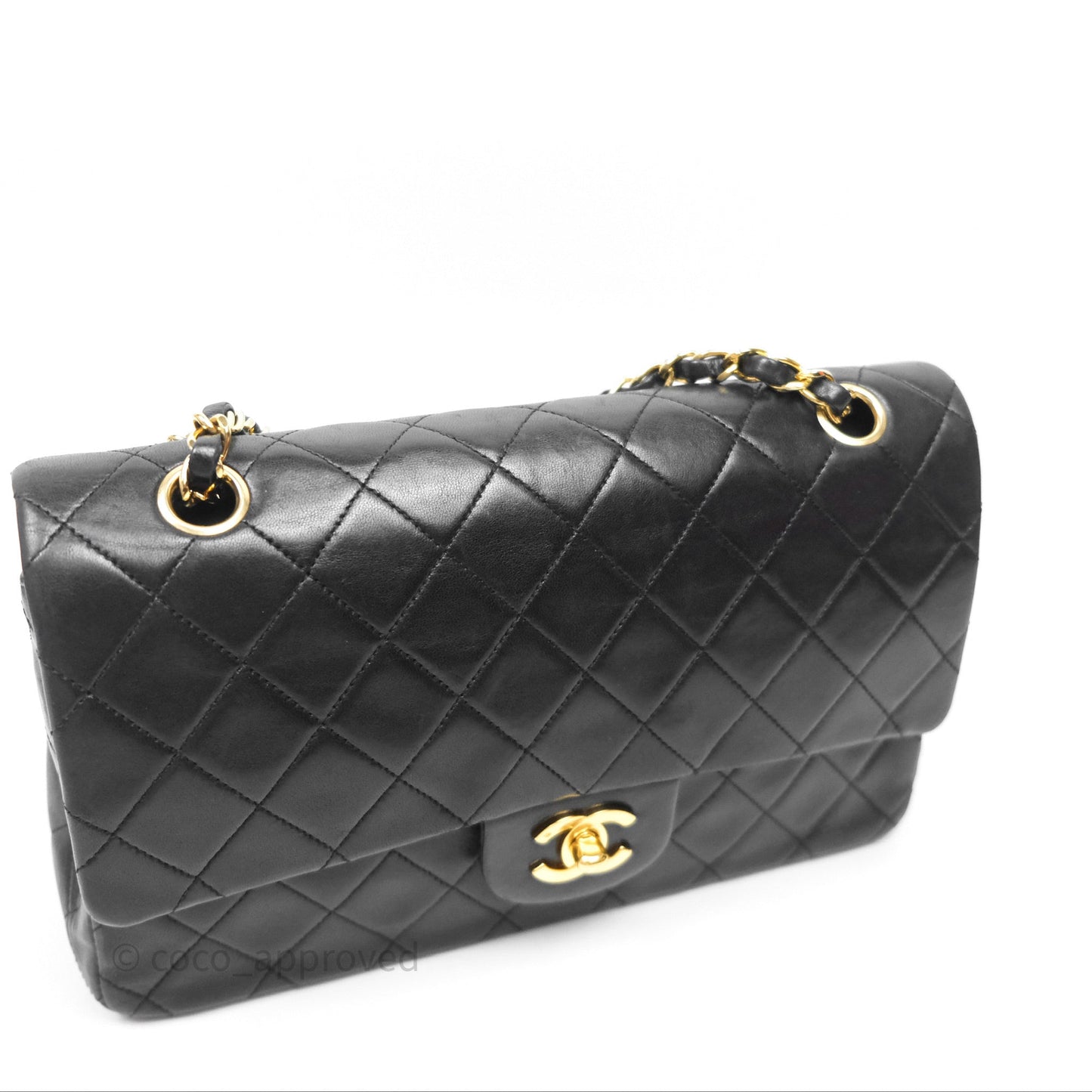 Chanel Vintage M/L Lambskin Medium Double Flap Bag Black 24K Gold Hardware