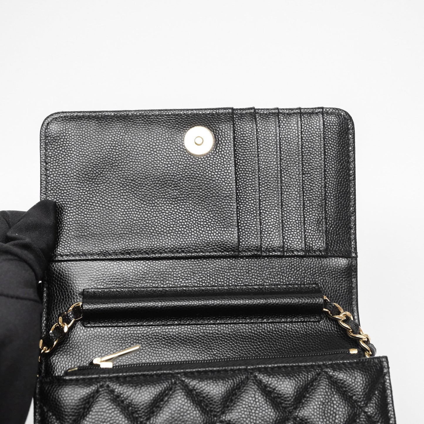 Chanel Quilted Mini Wallet on Chain WOC Black Caviar Gold Hardware
