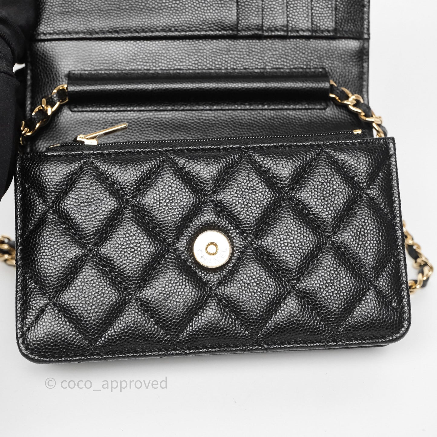 Chanel Quilted Mini Wallet on Chain WOC Black Caviar Gold Hardware