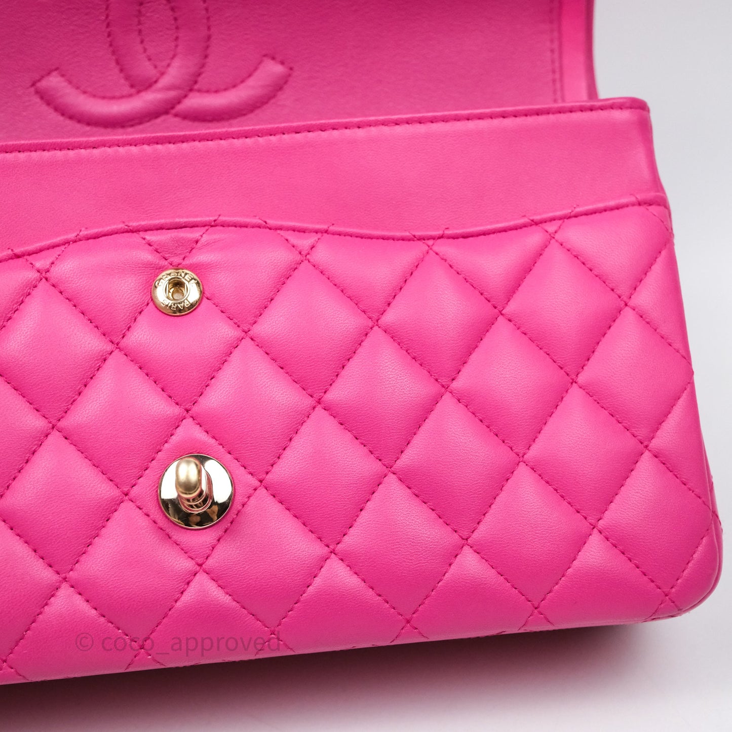 Chanel Classic M/L Medium Flap Quilted Hot Pink Lambskin Gold Hardware