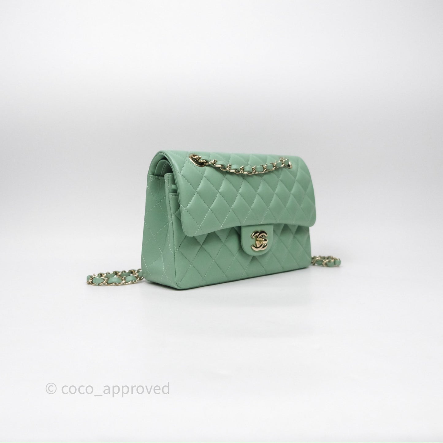 Chanel Small Classic Flap Quilted Mint Green Lambskin Gold Hardware