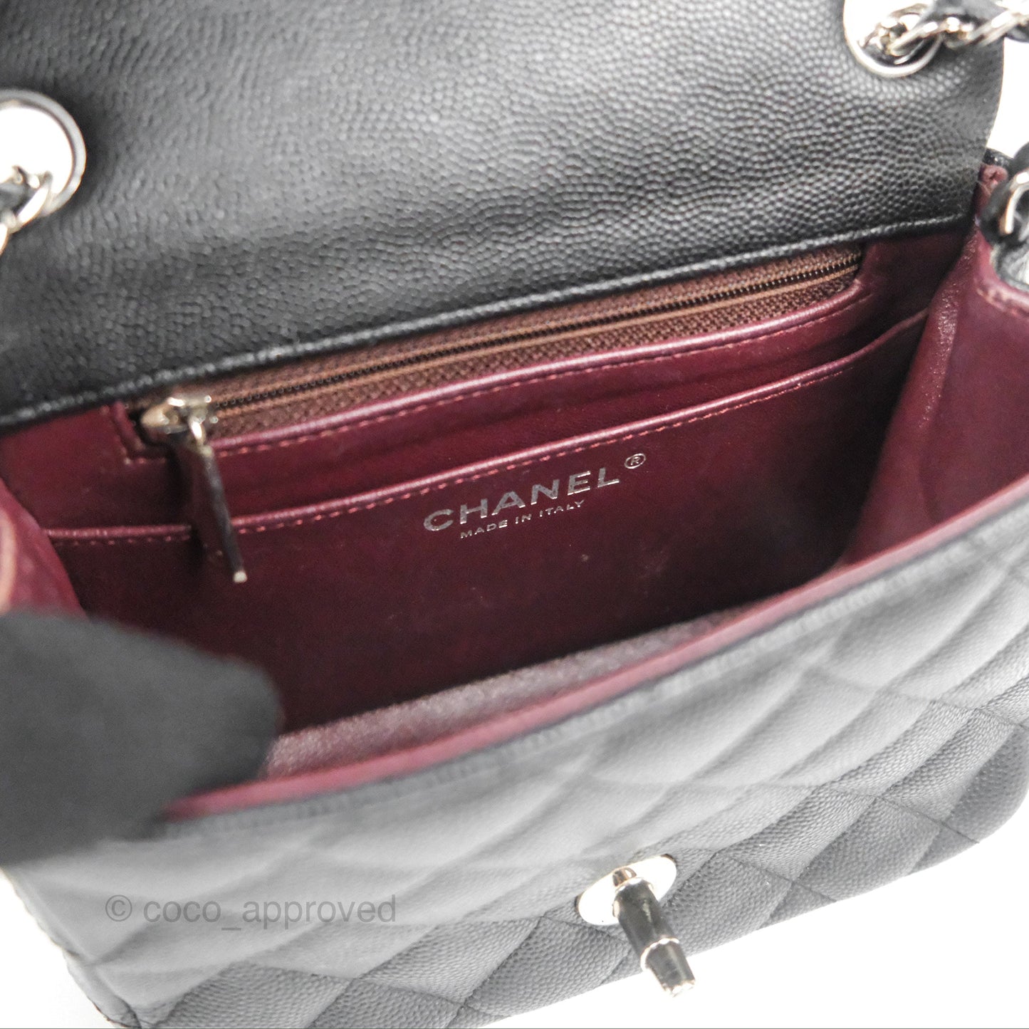 Chanel Quilted Mini Square Flap Black Caviar Silver Hardware