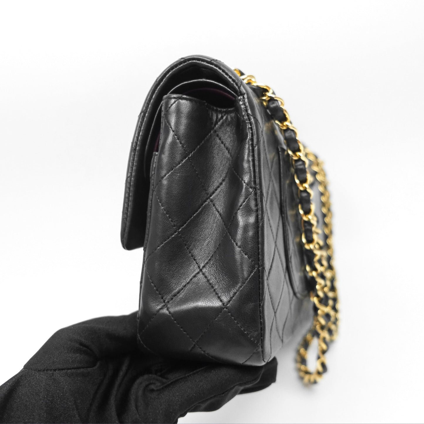 Chanel Vintage M/L Lambskin Medium Double Flap Bag Black 24K Gold Hardware