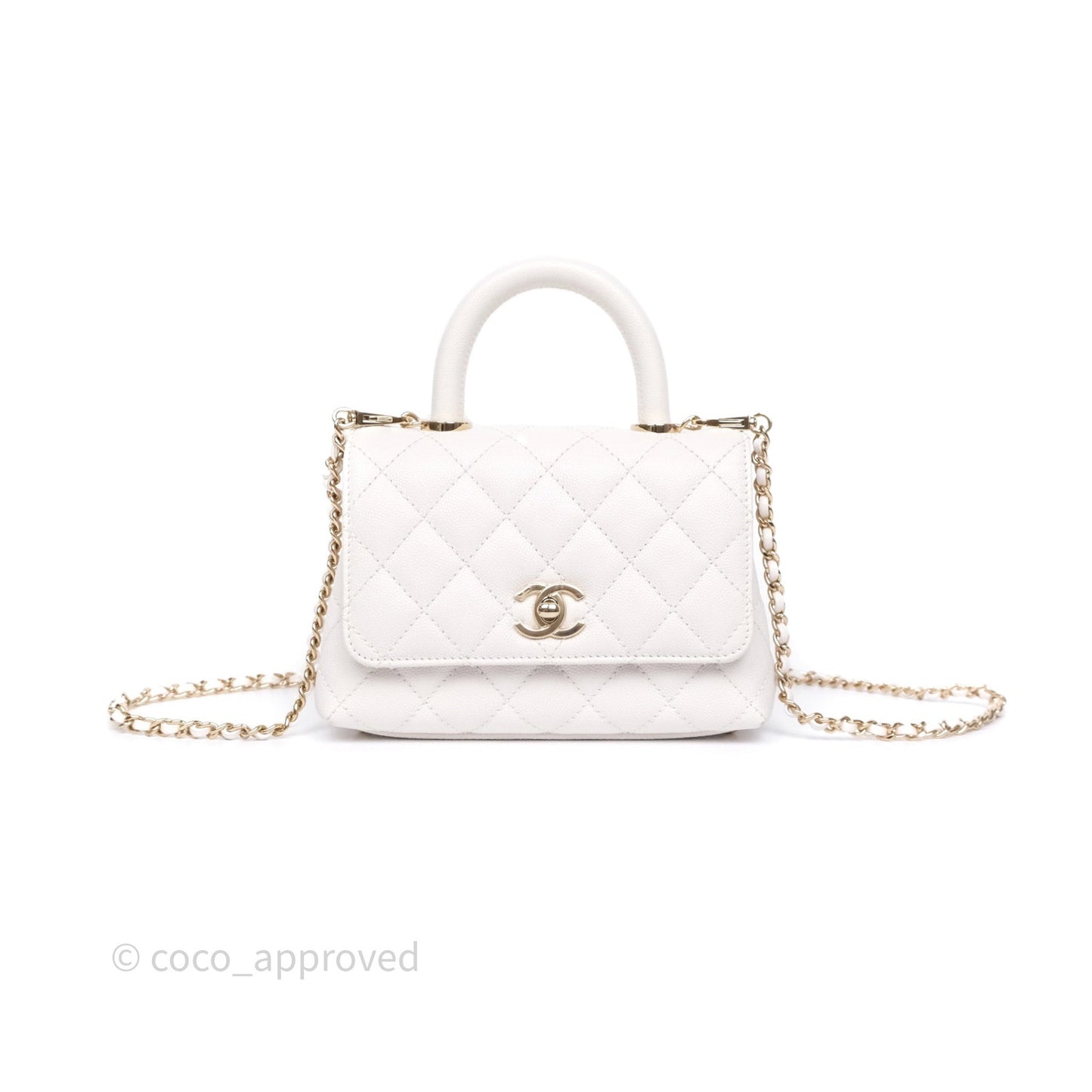Chanel Mini Coco Handle Quilted Ivory White Caviar Gold Hardware