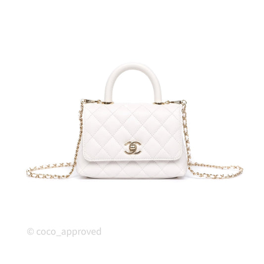 Chanel Mini Coco Handle Quilted Ivory White Caviar Gold Hardware