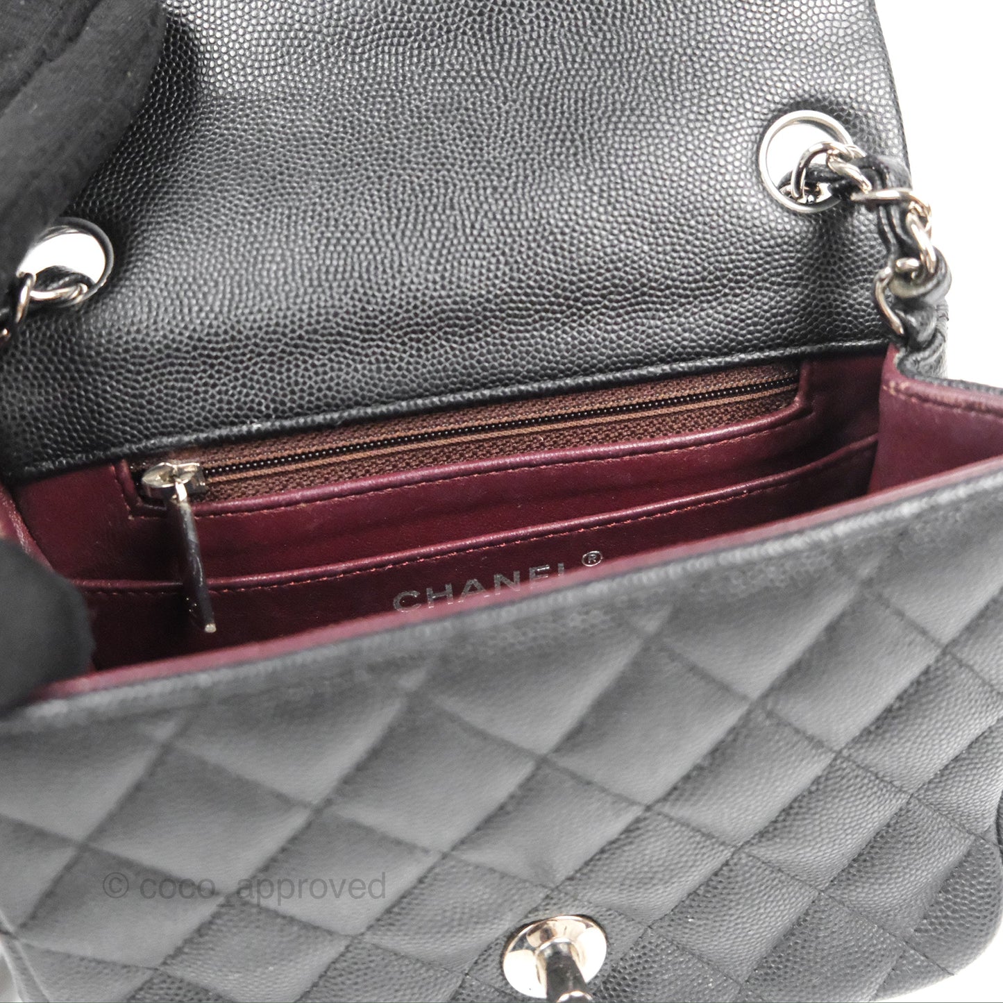 Chanel Quilted Mini Square Flap Black Caviar Silver Hardware