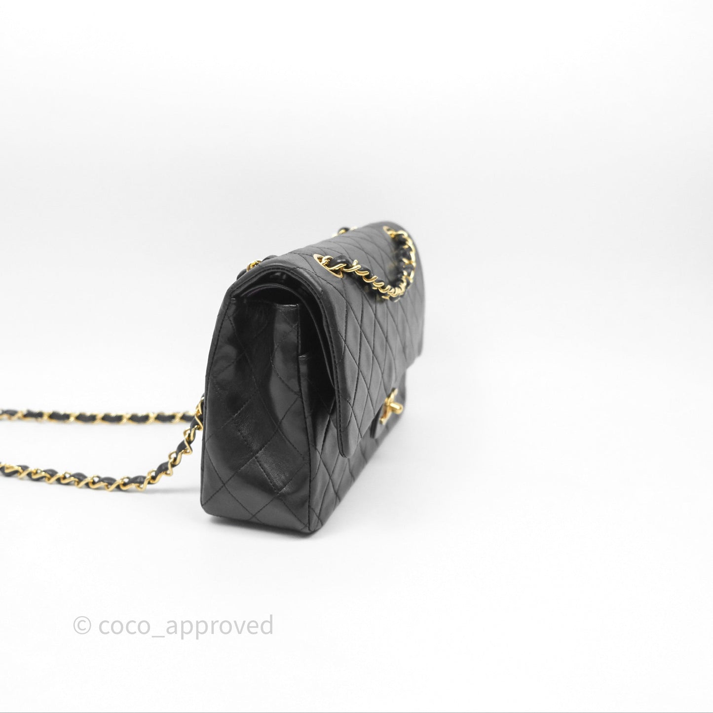 Chanel Vintage M/L Lambskin Medium Double Flap Bag Black 24K Gold Hardware