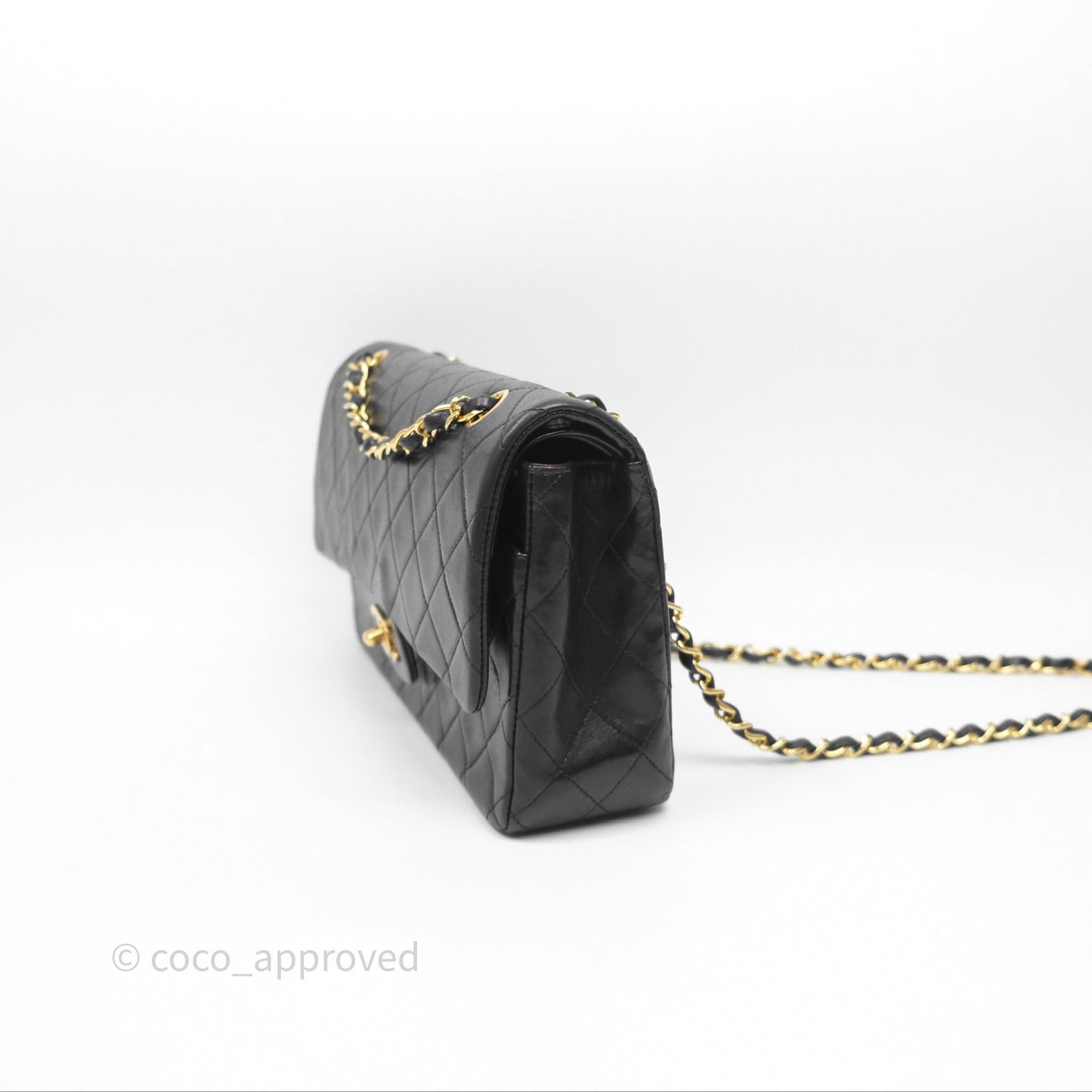 Chanel Vintage M/L Lambskin Medium Double Flap Bag Black 24K Gold Hardware