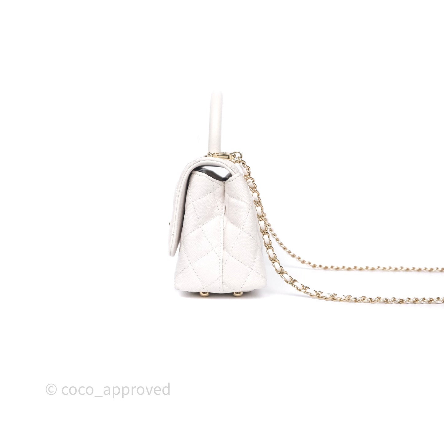 Chanel Mini Coco Handle Quilted Ivory White Caviar Gold Hardware