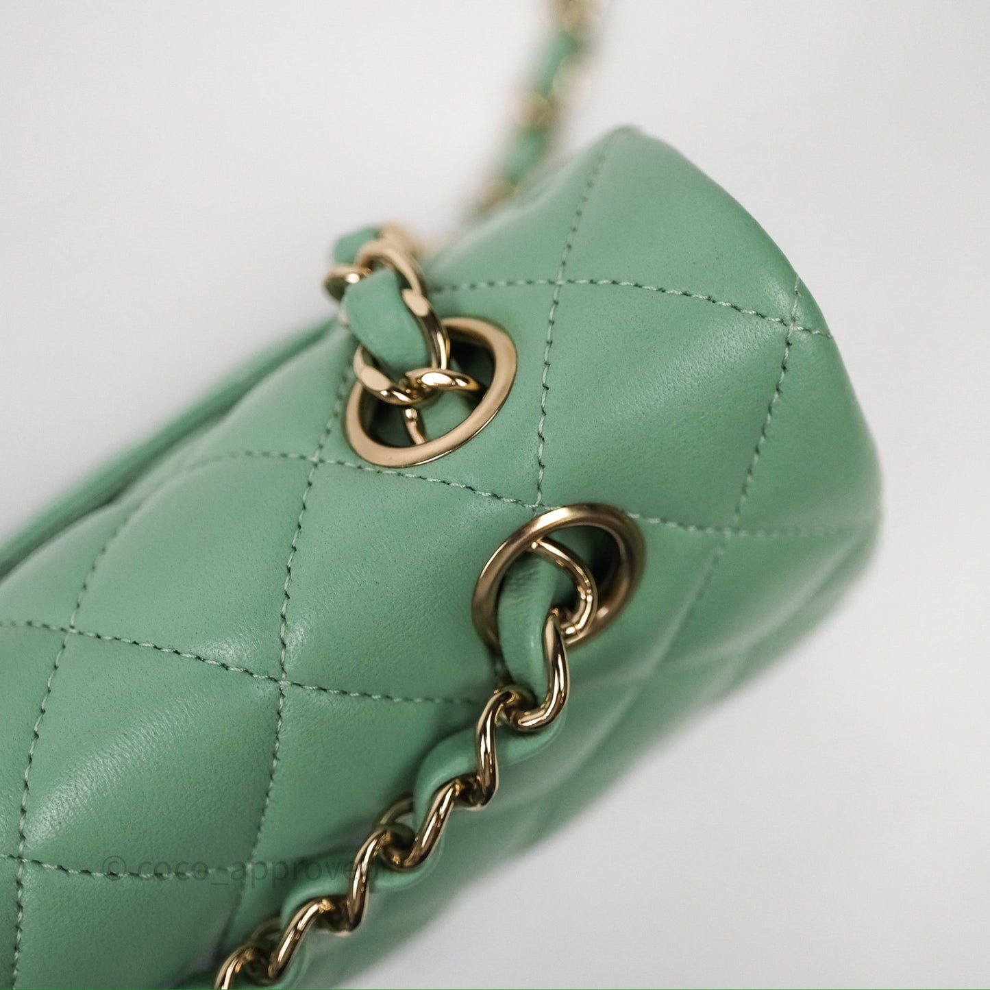 Chanel Small Classic Flap Quilted Mint Green Lambskin Gold Hardware