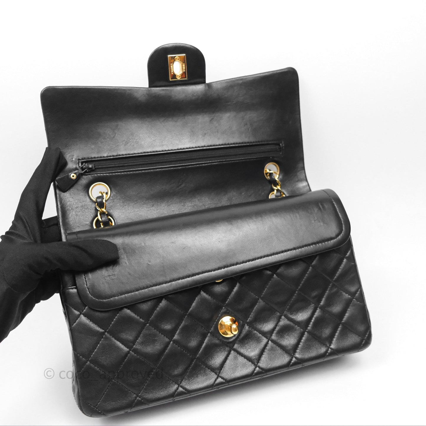 Chanel Vintage M/L Lambskin Medium Double Flap Bag Black 24K Gold Hardware