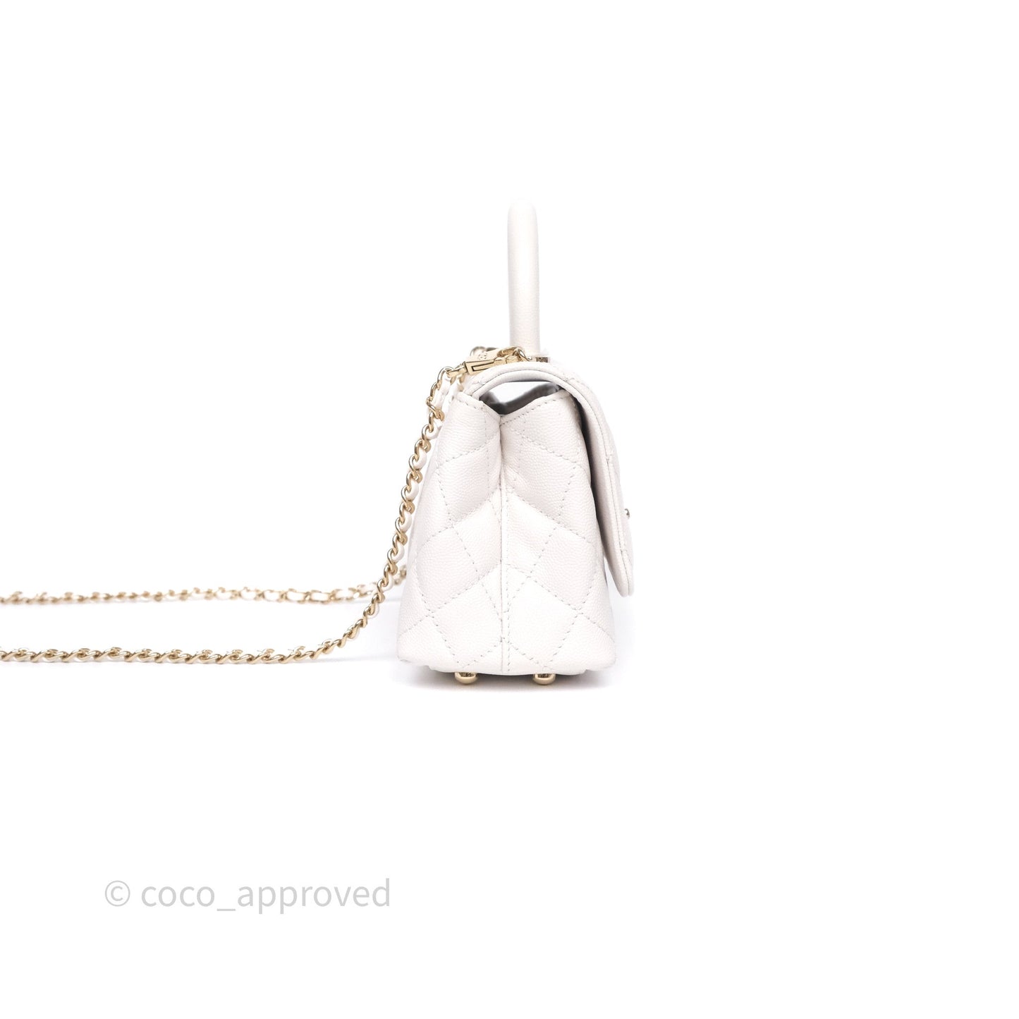 Chanel Mini Coco Handle Quilted Ivory White Caviar Gold Hardware