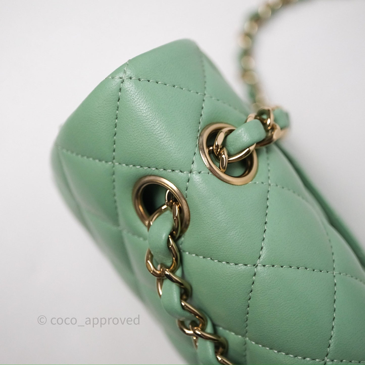 Chanel Small Classic Flap Quilted Mint Green Lambskin Gold Hardware