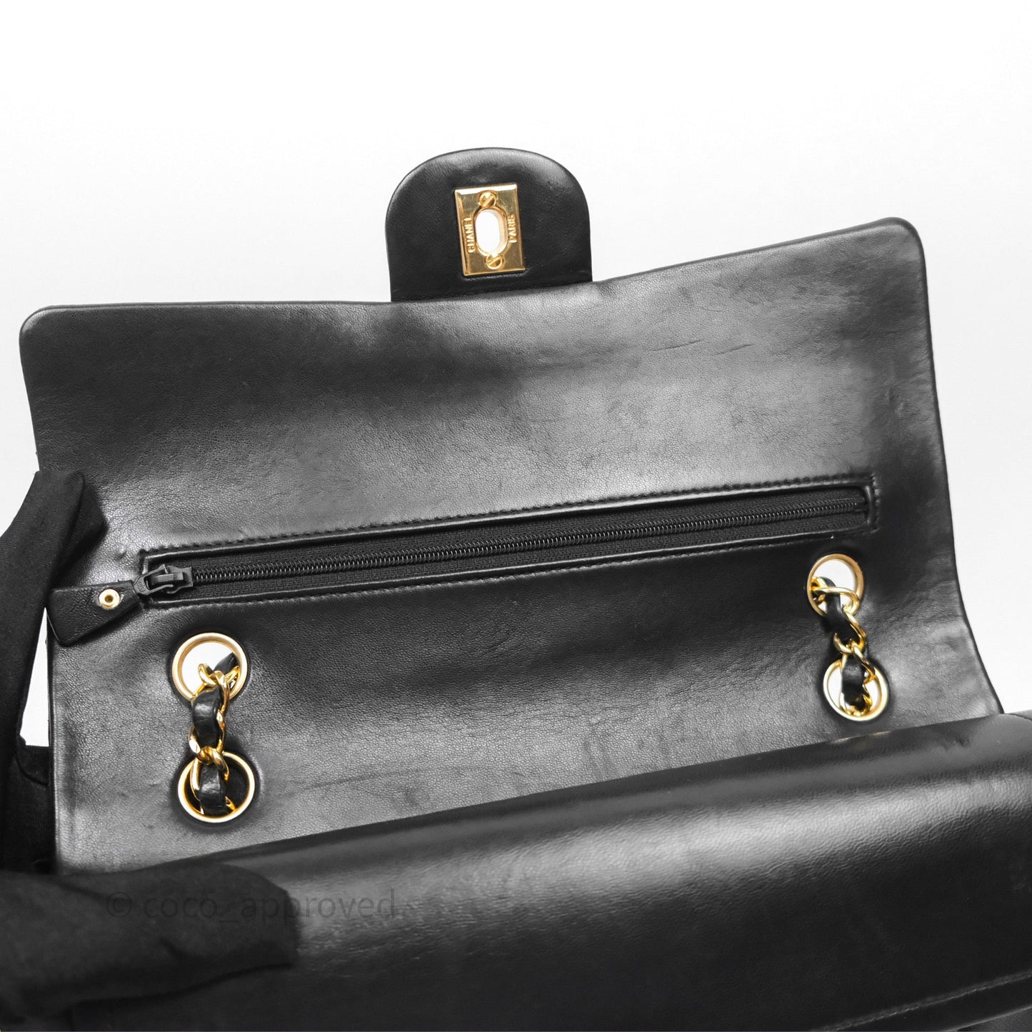 Chanel Vintage M/L Lambskin Medium Double Flap Bag Black 24K Gold Hardware