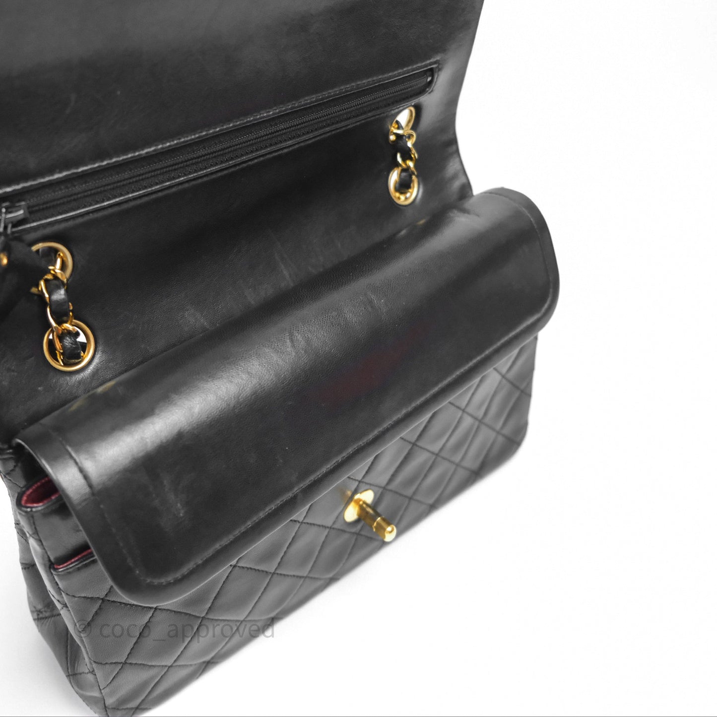 Chanel Vintage M/L Lambskin Medium Double Flap Bag Black 24K Gold Hardware