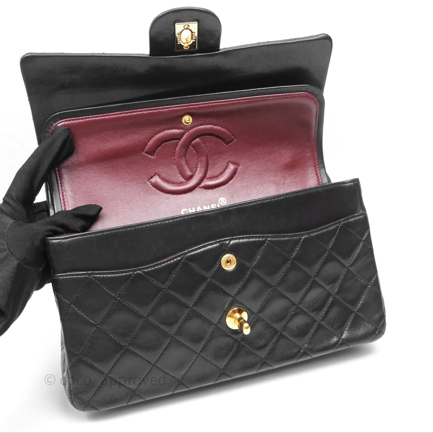 Chanel Vintage M/L Lambskin Medium Double Flap Bag Black 24K Gold Hardware