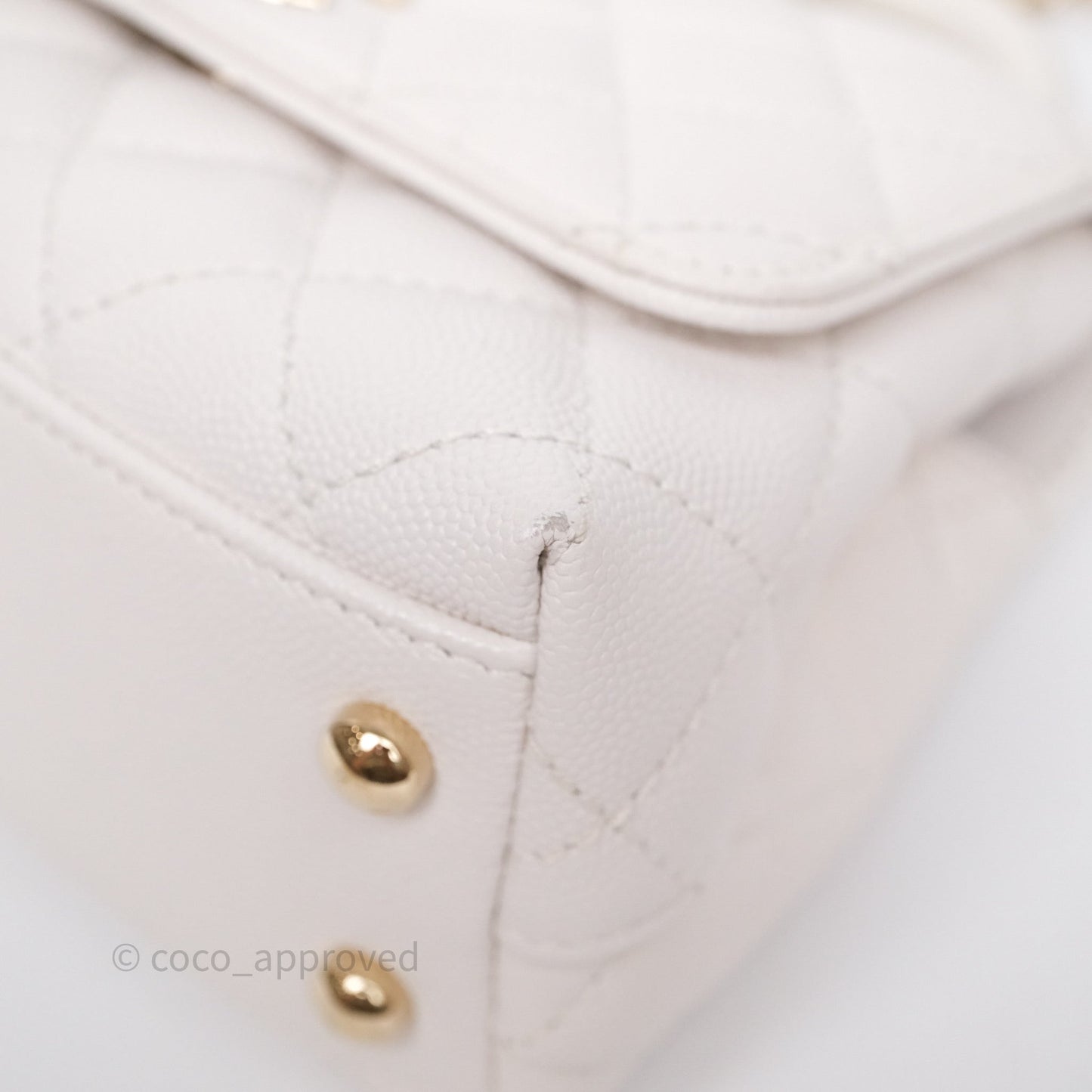 Chanel Mini Coco Handle Quilted Ivory White Caviar Gold Hardware